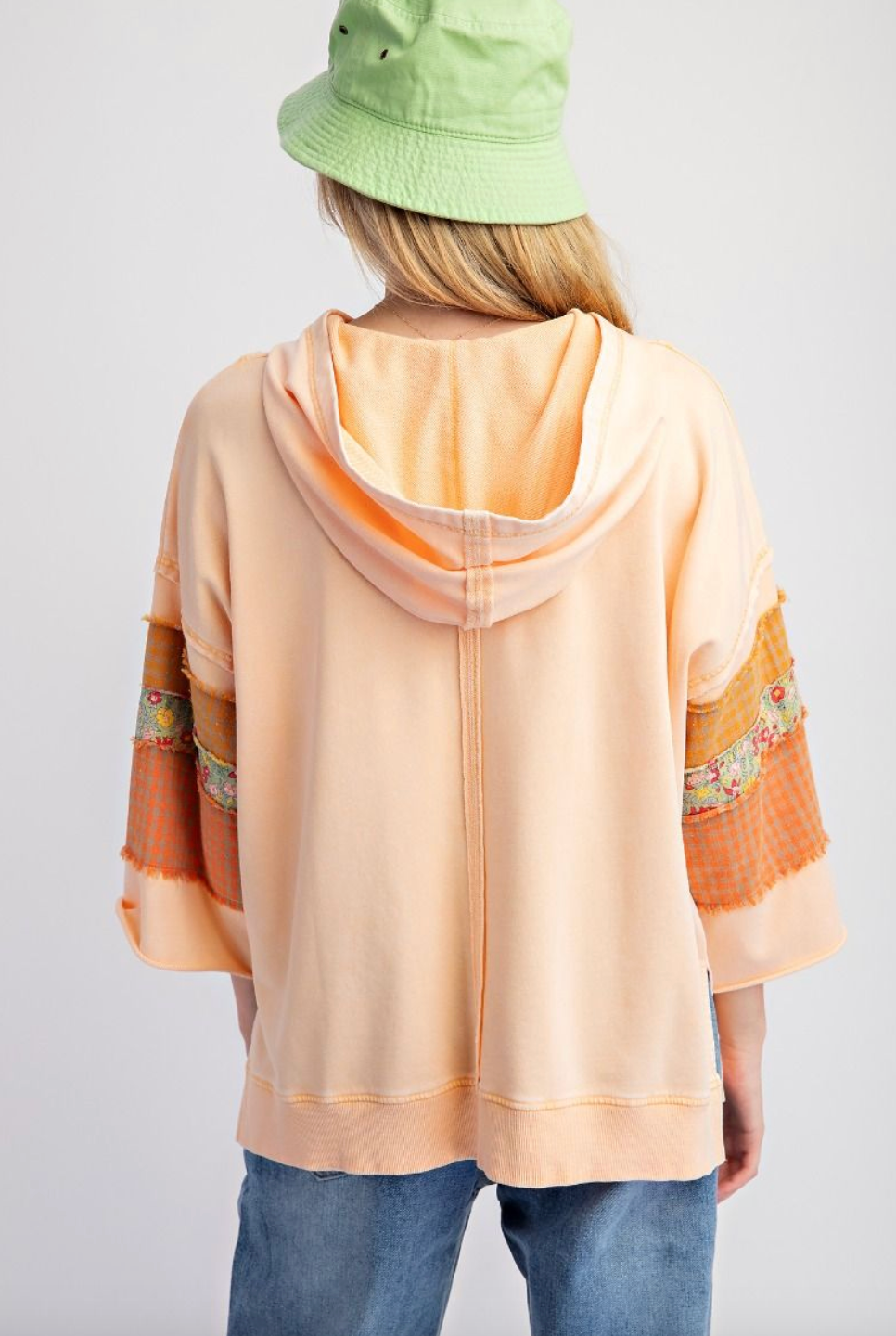 Mineral Wash Mixed Print Hoodie Top S-L