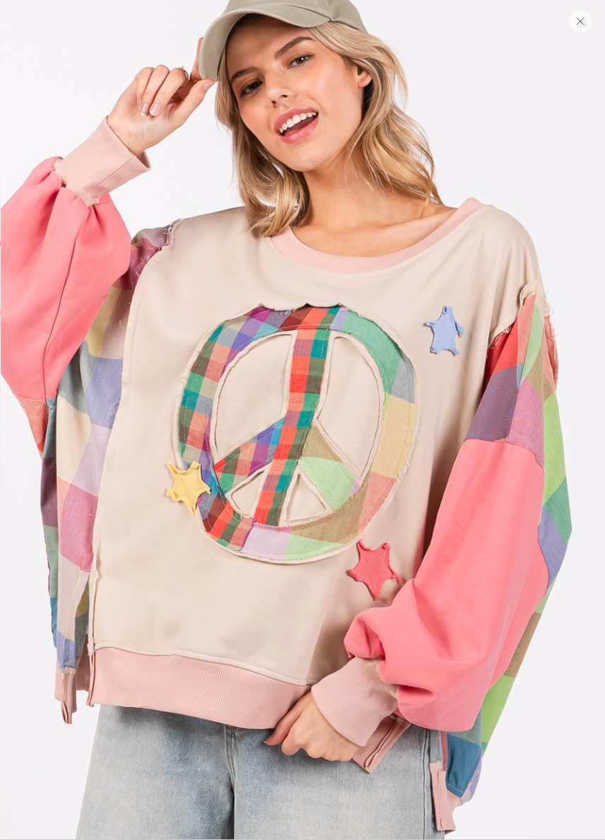 Peace Sign Patch Long Sleeve Top