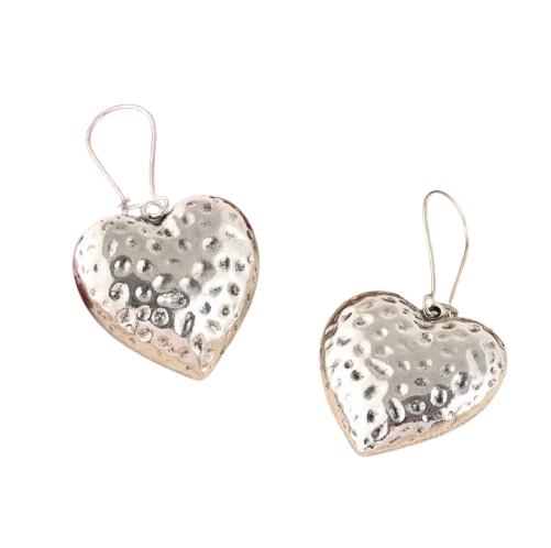 Puffed Silver Heart Earrings