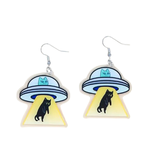 Cat and UFO Earrings