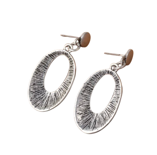 Stacked Silvery Oval Earrings