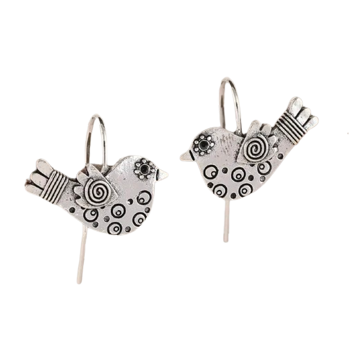 Silvery Retro Bird Earrings