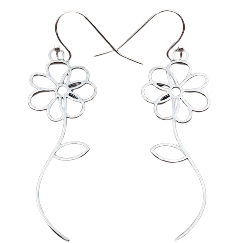 Silvery Flower Drop Earrings