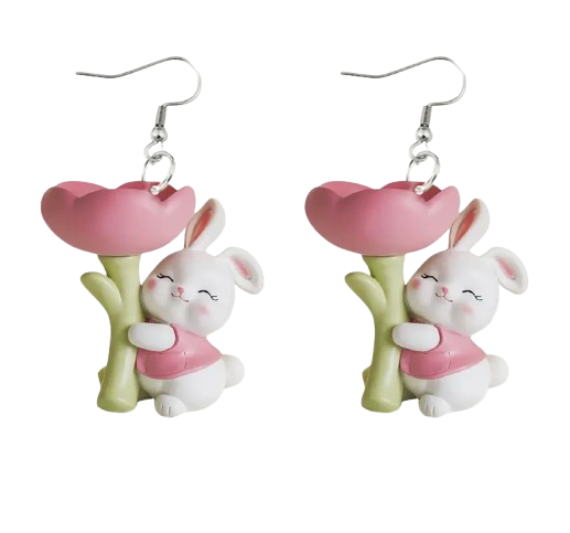 Bunny Hugging Flower Earrings