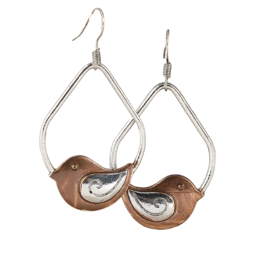 Two Tone Bird Hoop Earrings