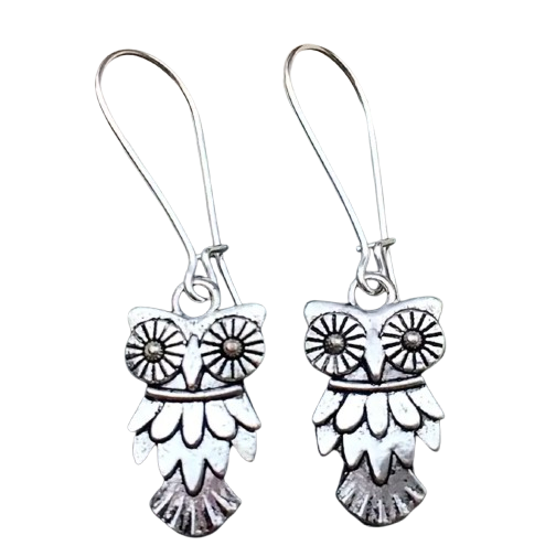 Silvery Owl Drop Earrings