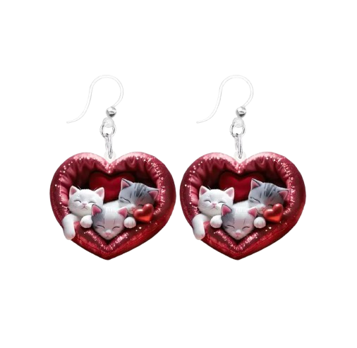 Cats in Heart Earrings