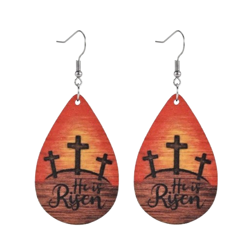 Wooden He is Risen Earrings