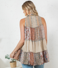 Boho Patchwork Button Front Sleeveless Top