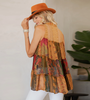 Boho Patchwork Button Front Sleeveless Top