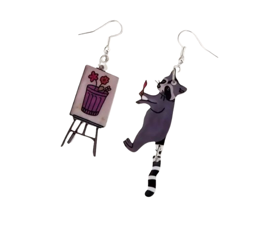 Painting Raccoon Earrings