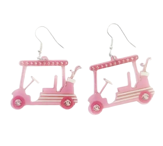 Pink Golf Cart Earrings