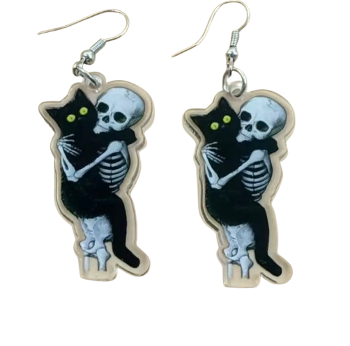 Cat and Skeleton Earrings
