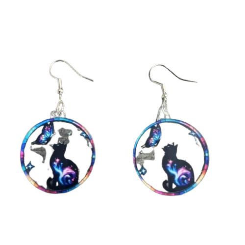 Rainbow Cat and Butterfly Earrings