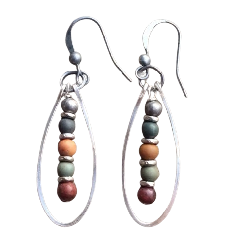 Beaded Oval Drop Earrings