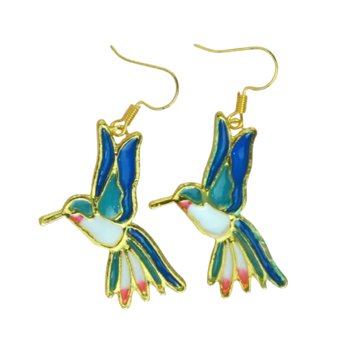 Blue and Green Hummingbird Earrings