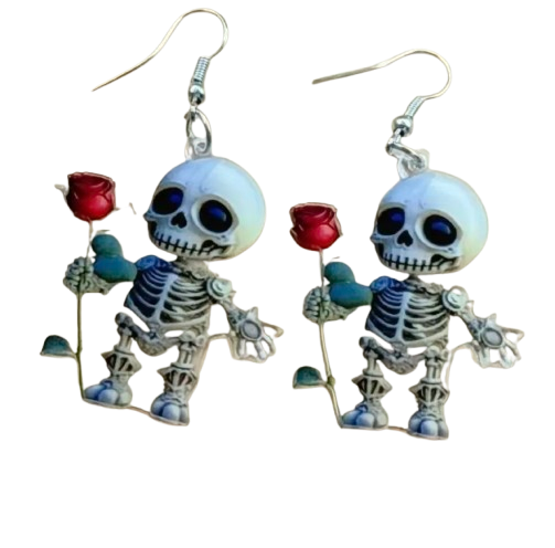 Skeleton with Rose Earrings