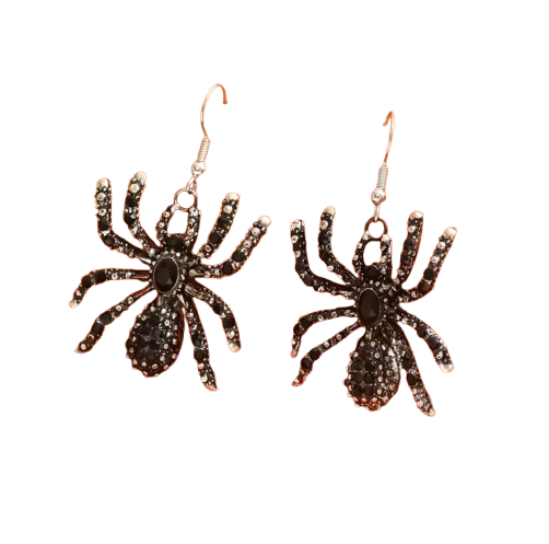 Black Rhinestone Spider Earrings