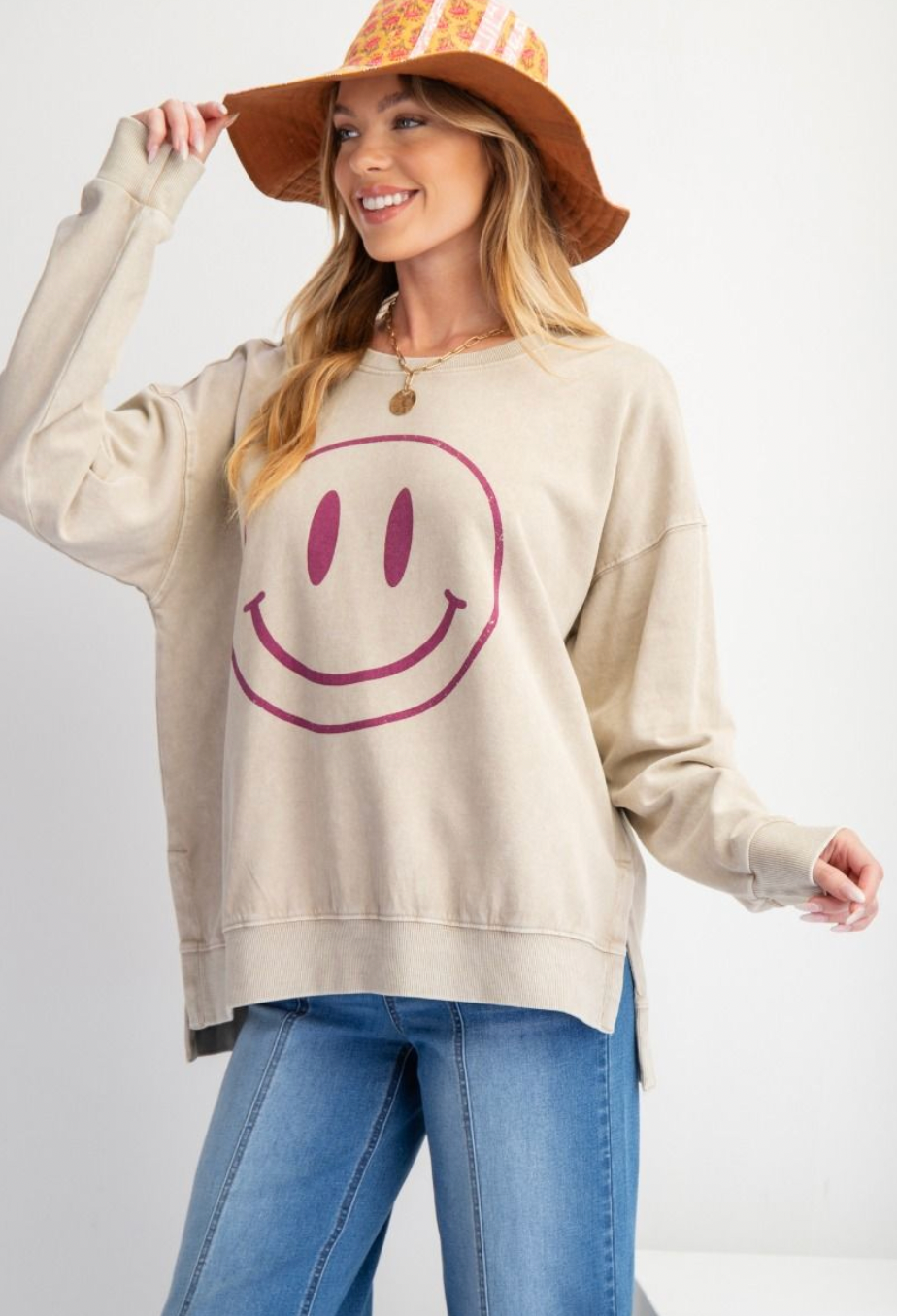 Mineral Wash Happy Face Sweatshirt