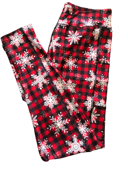 Snowflakes on Plaid Full Length Legging WITH Pockets