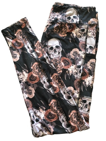 Skulls and Antique Roses Full Length Legging WITH Pockets