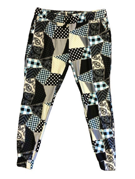 Black Patchwork full length jogger (has accents of light green)