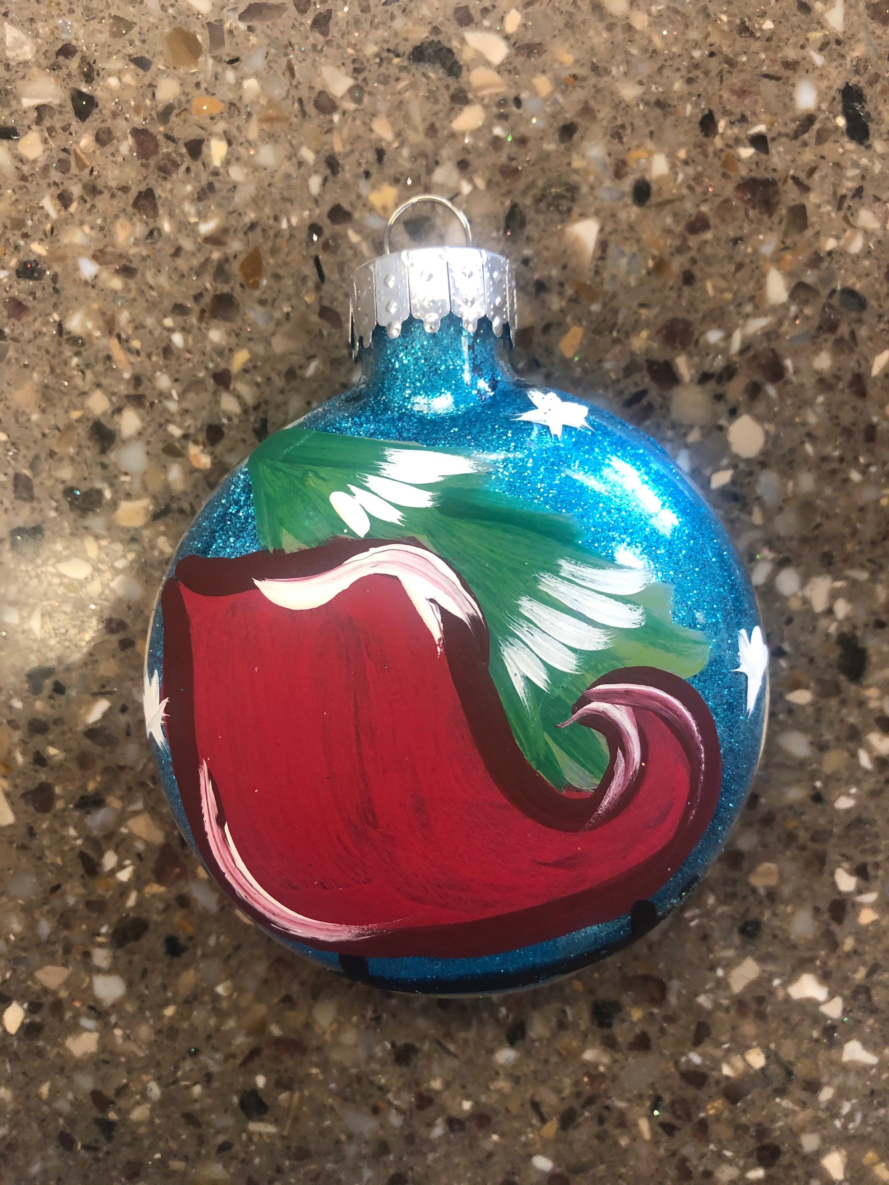 Hand painted and glittered glass ornaments