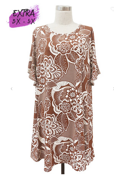 Rust Cream Floral Dress 3-5X only