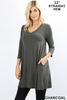 3/4 sleeve V neck tunic with pockets Sizes S-XL