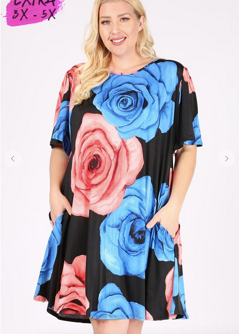 Floral Print Pocket Dress 3X-5X