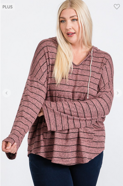 Plus Striped Lightweight Knit Hoodie