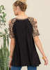 V Neck Cold Shoulder Top With Leopard Trim