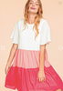 Color Block Lined Woven Tiered Short Sleeve Dress