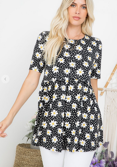 Short Sleeve Daisy Print Baby Doll Tunic