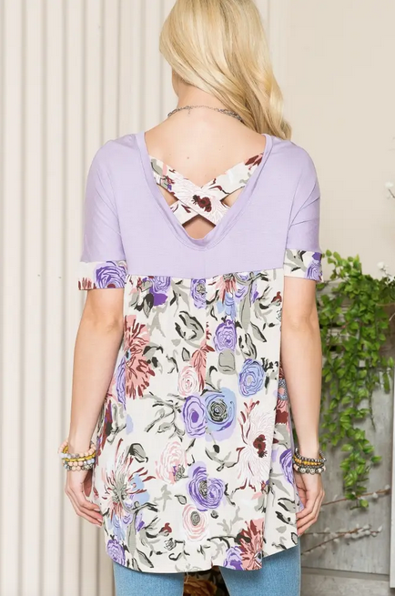 Lilac/Floral Criss Cross Back Top