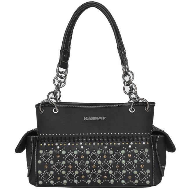Montana West Black Studded CC Satchel