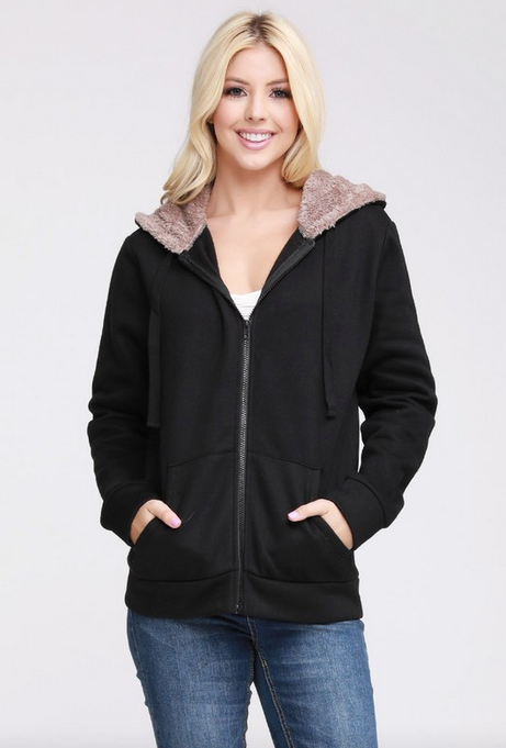 Fleece Lined Zip Up Sherpa Hoodie (3 colors)