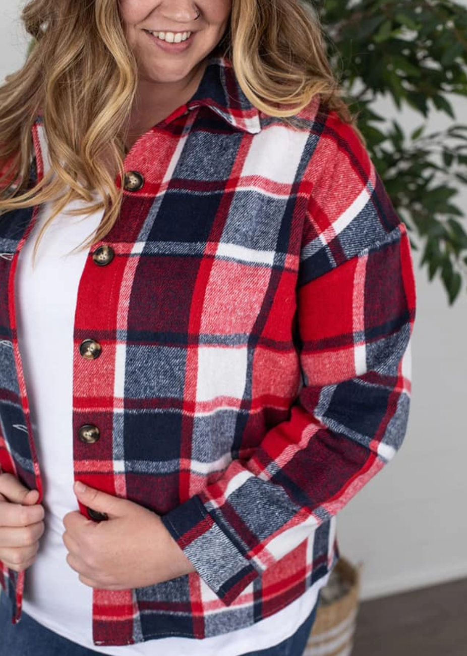 4X only - Red and Blue Plaid Shacket