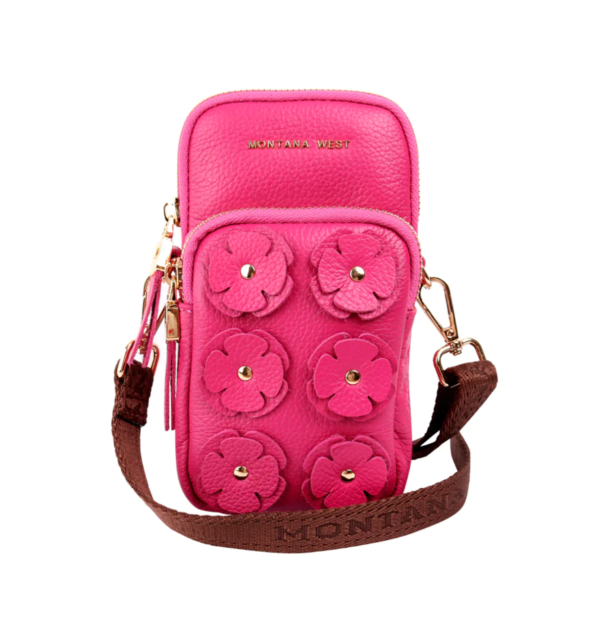 Montana West Hot Pink Leather Cell Phone Crossbody