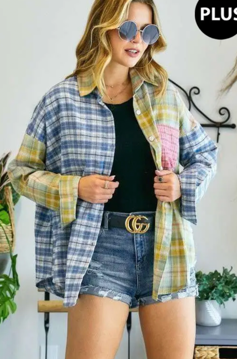Multicolored Plaid Flannel Shirt