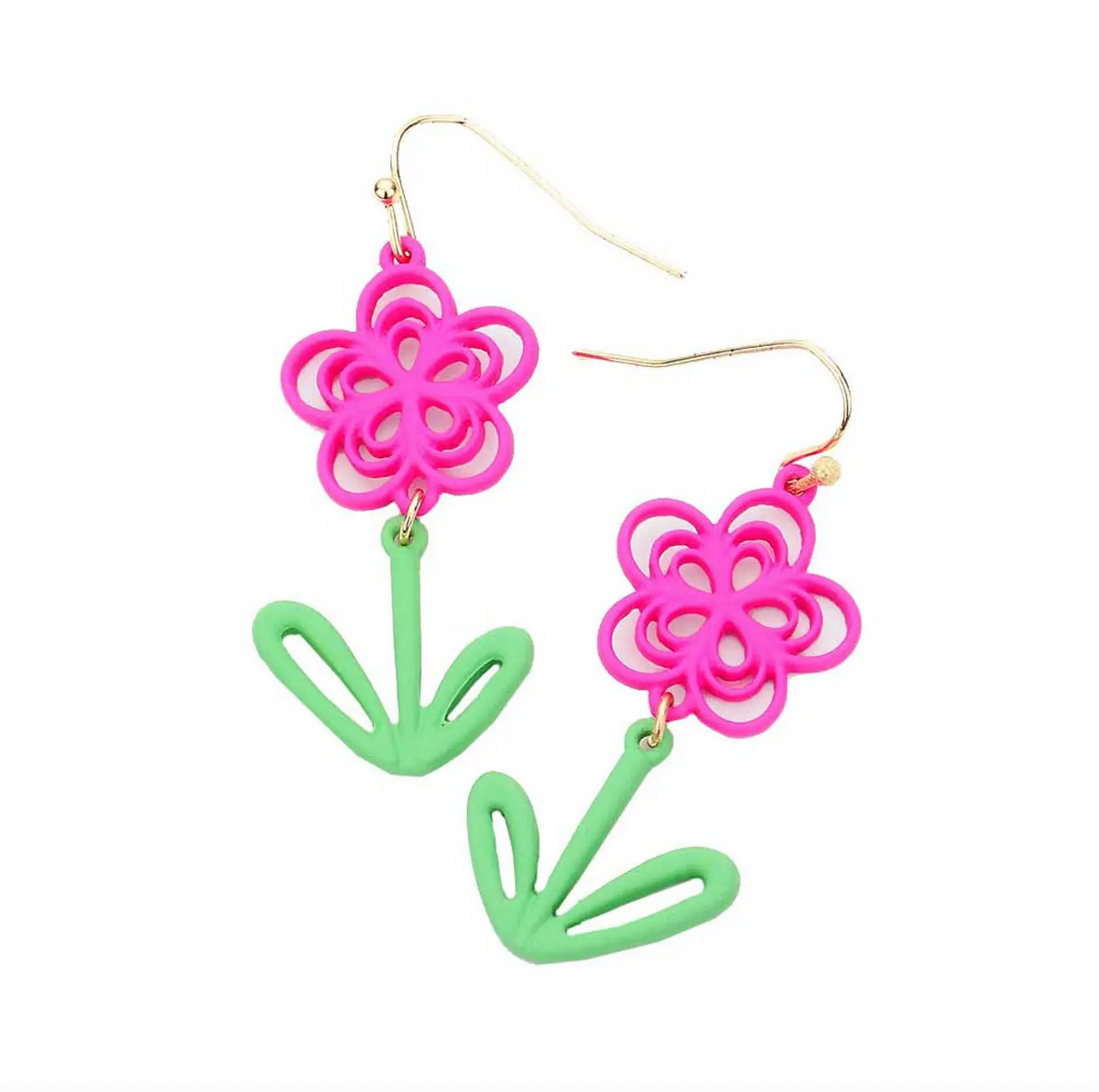 Fucshia Flower Dangle Earrings