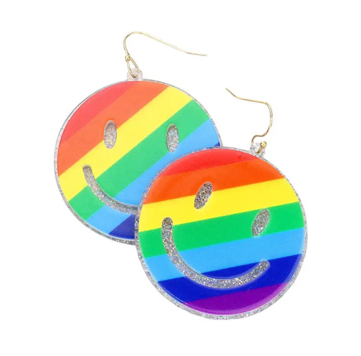 Glittered Rainbow Resin Smile Dangle Earrings