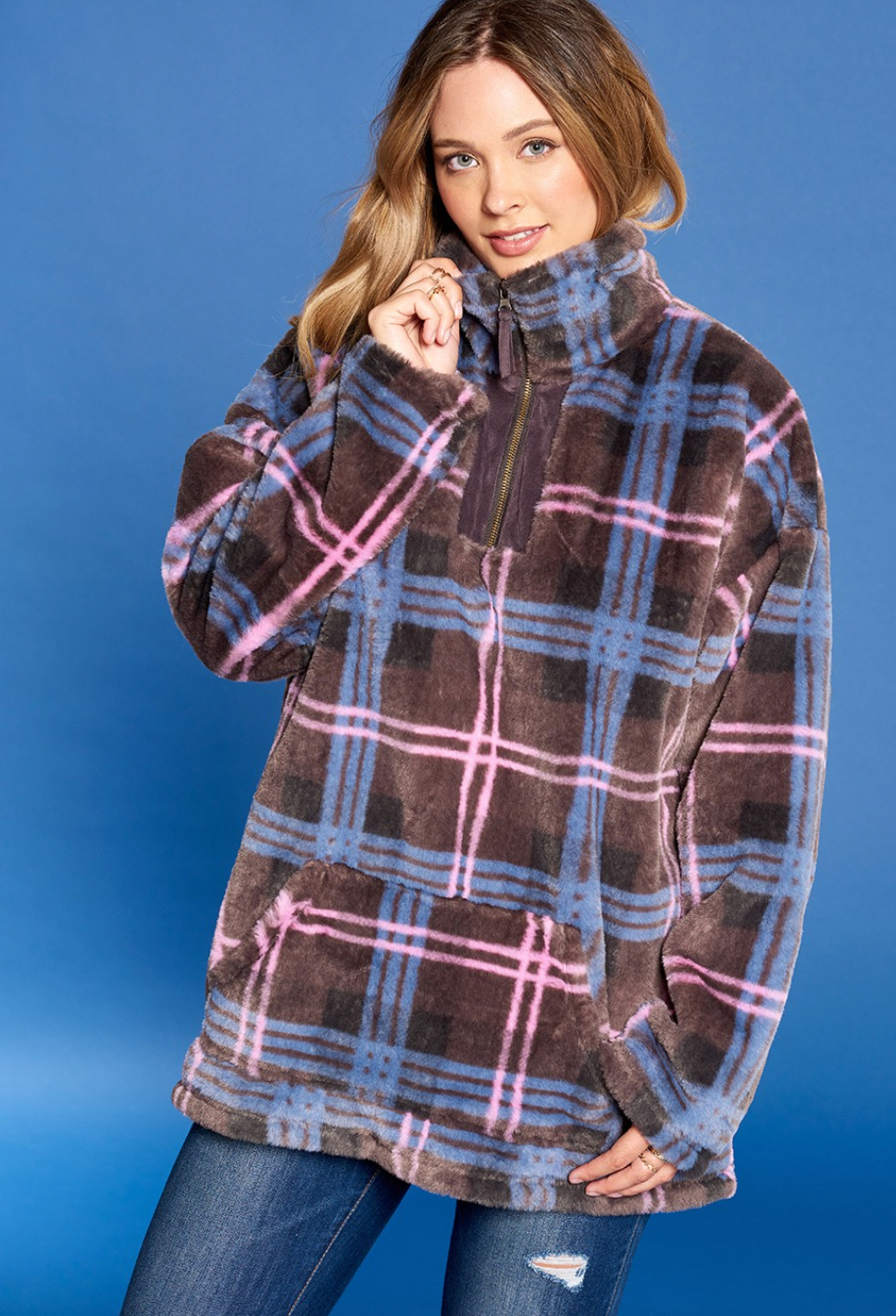 Plus Faux Fur Zip Pullover