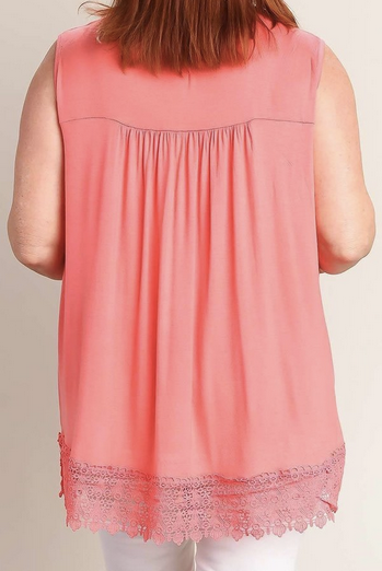 Crochet trimmed pink loose fit top
