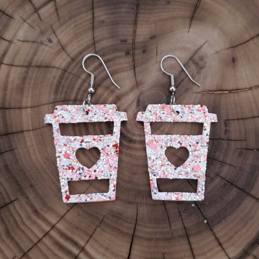 Pink/Red Glitter Coffee Cup Earrings