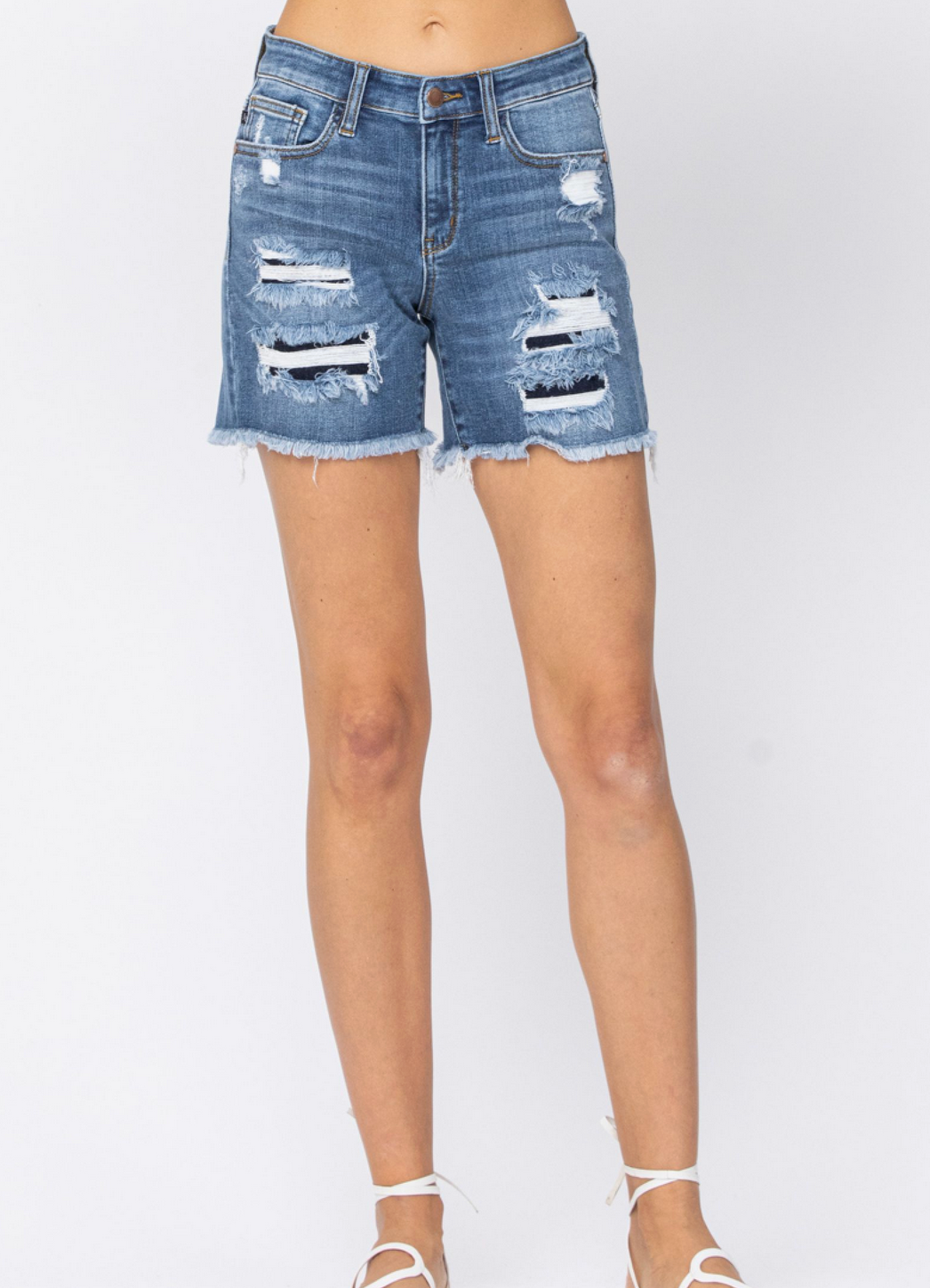 Judy Blue Midrise Patch Cutoff Jean Shorts