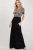 PLUS Black/Cheetah Full Length Short Sleeve Dress