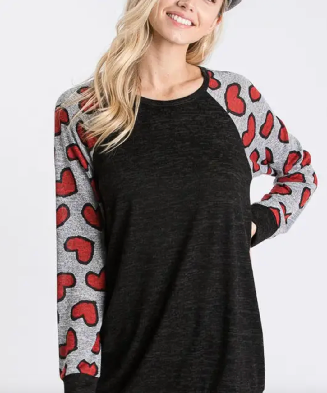 Black Long Sleeve Top with Heart Sleeves