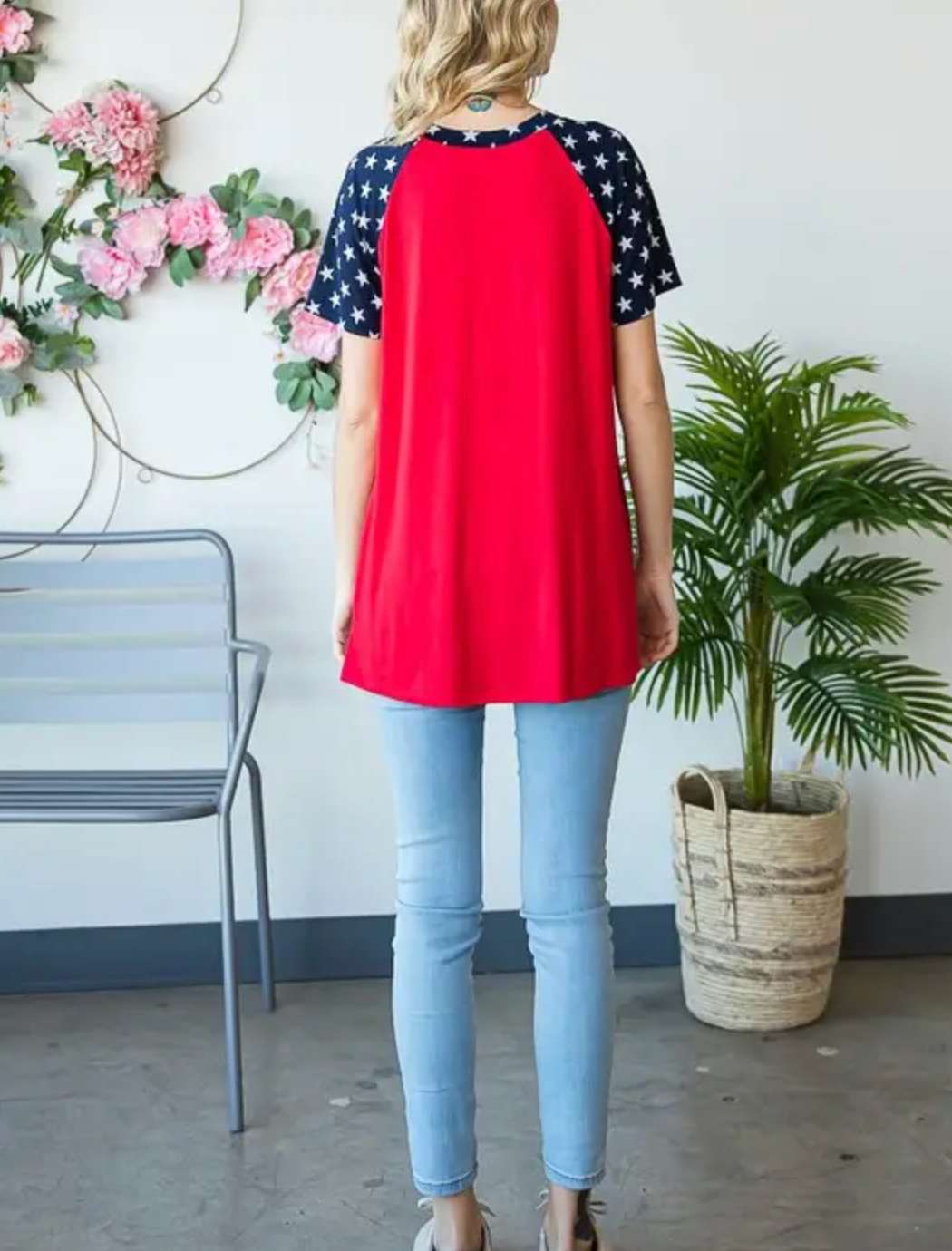 Red V Neck With Star Sleeves
