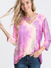 Load image into Gallery viewer, Pink/Lime Criss Cross Tie Dye 3/4 Sleeve Top
